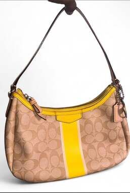 Coach Signature Stripe Eva Small Hobo Bag Beige and Yellow F29942